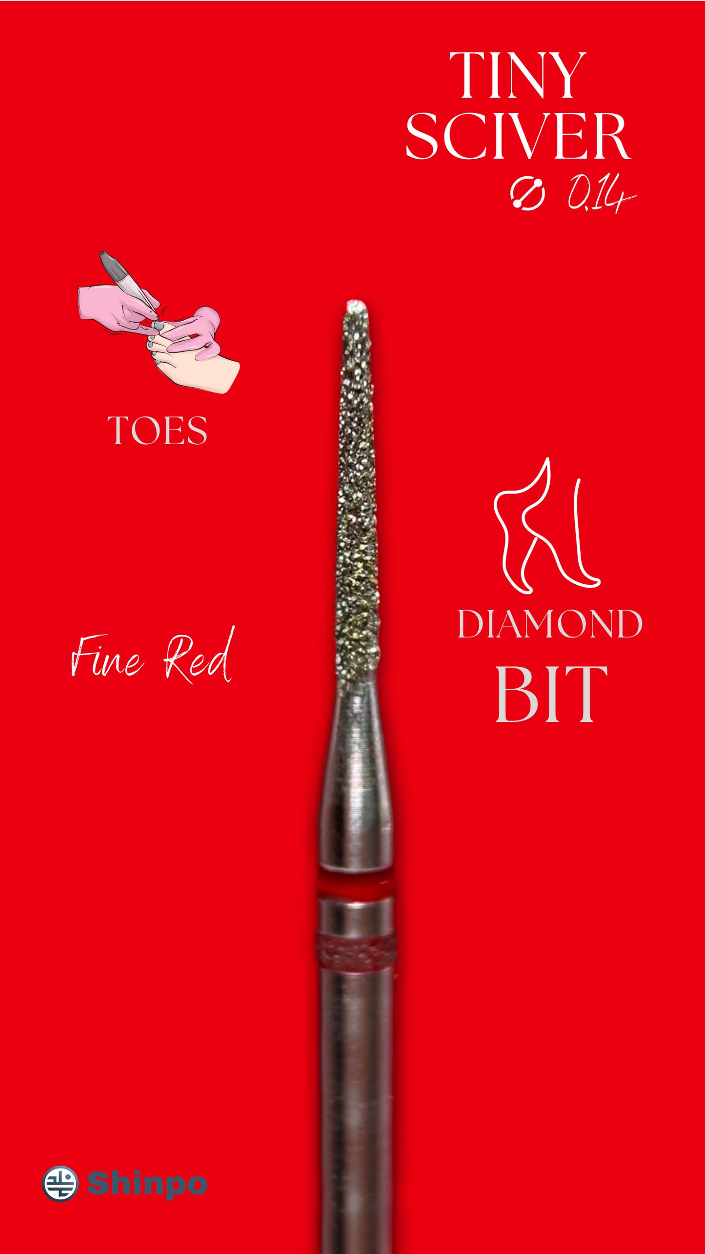 Tiny Sciver Ø0.14 mm | E-File Diamond Nail Drill Bit | Red Fine Grit