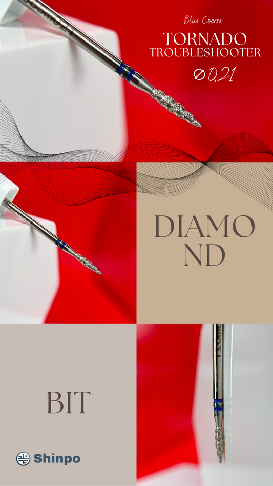 Tornado Blue Bit D-021 with blue coarse grit is a robust and efficient tool designed specifically for working with hard gels and removing tough products.