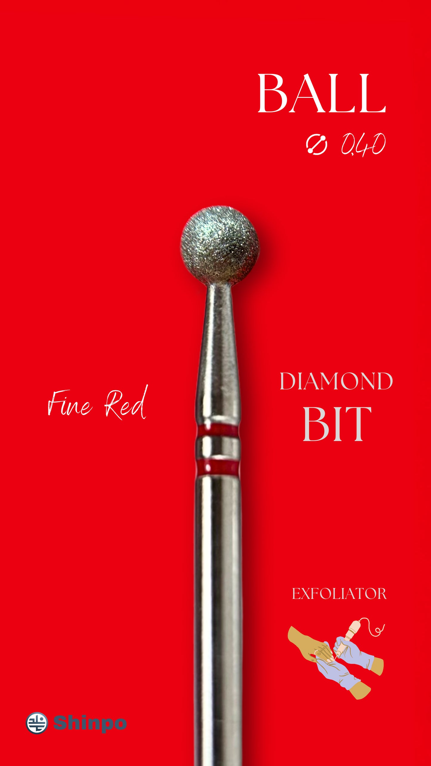 Ball Ø0.40 mm | E-File Diamond Nail Drill Bit | Red Fine Grit