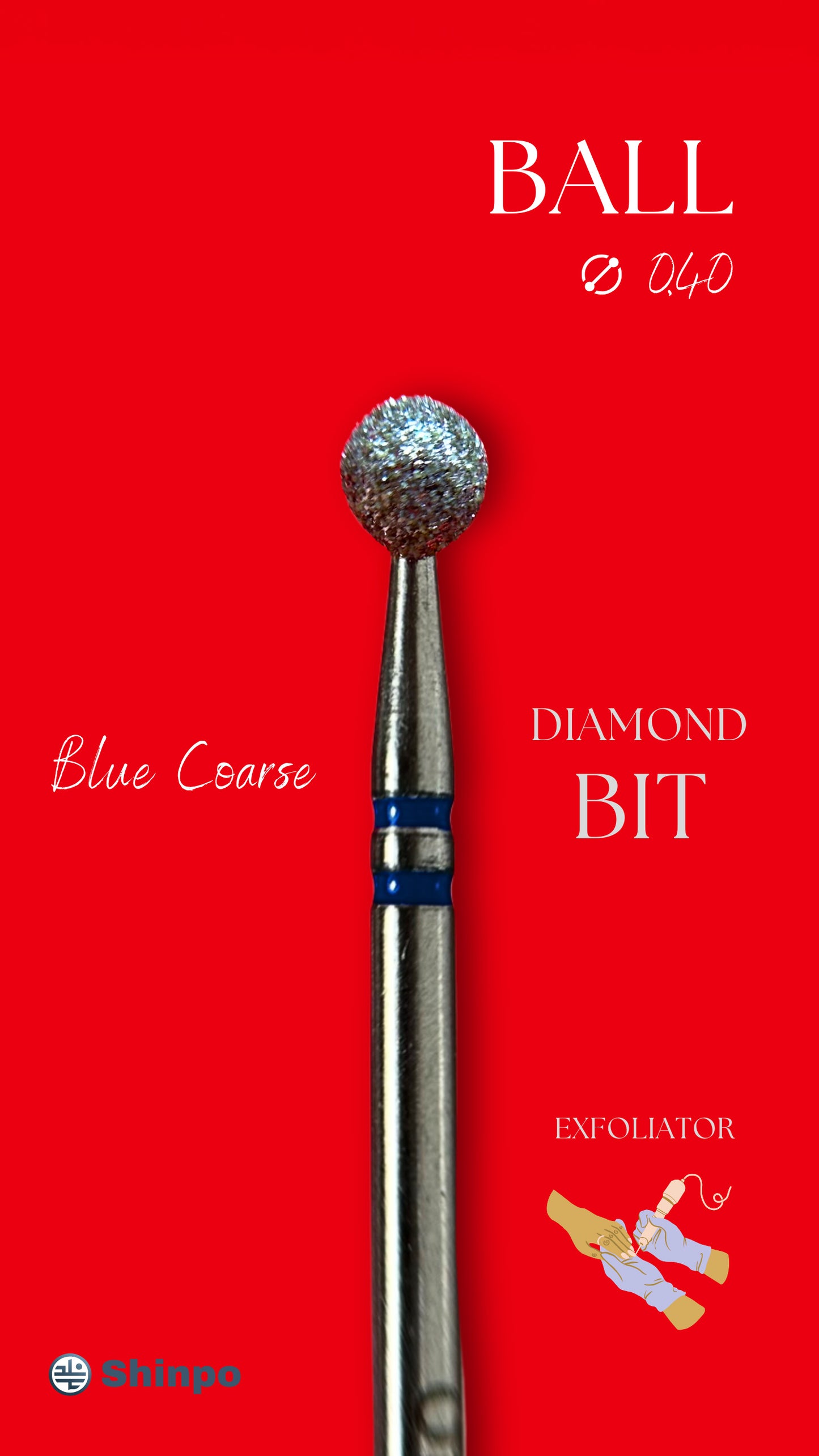 Ball Ø0.40 mm | E-File Diamond Nail Drill Bit | Blue Coarse Grit