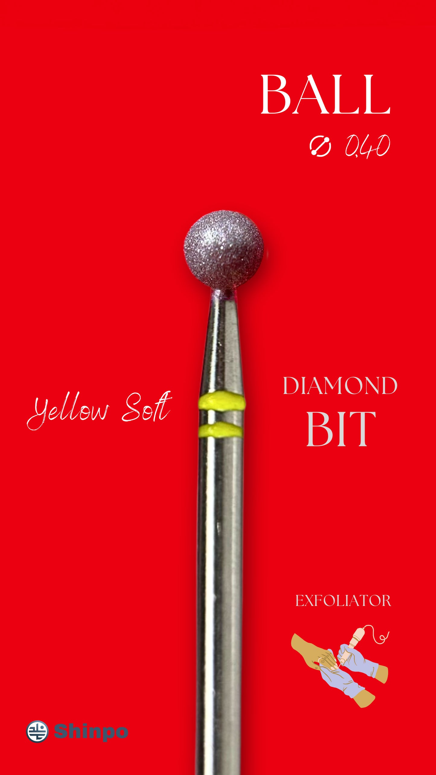 Ball Ø0.40 mm | E-File Diamond Nail Drill Bit | Yellow Soft Grit