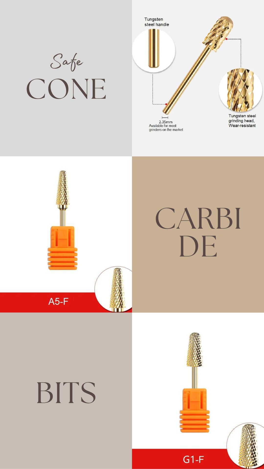Carbide TUNGSTEN Cone Bits For UV Gel Acrylic Removal