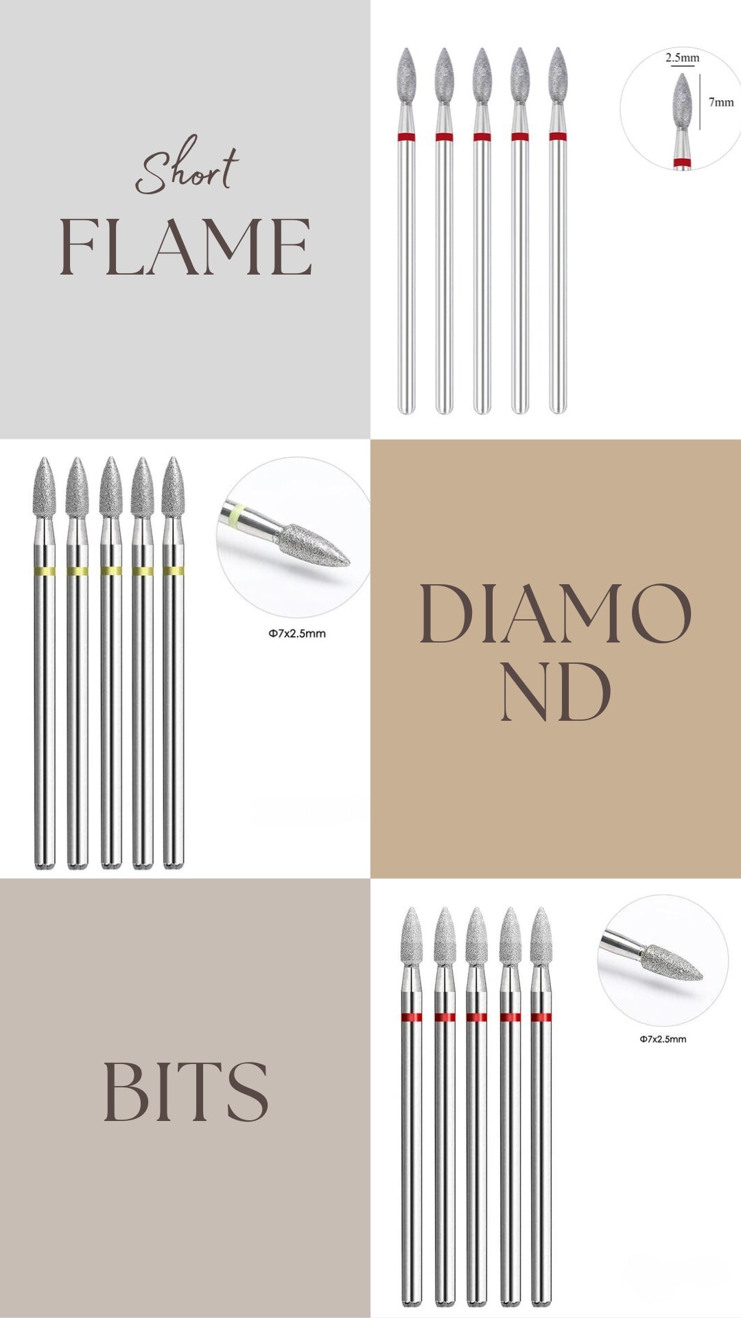Diamond E-file Nail Bits Short Flame
